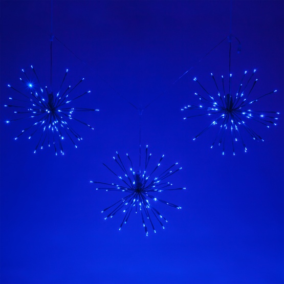 15" Blue Starburst Lighted Branches, Blue LED Twinkle Lights, 3 pc