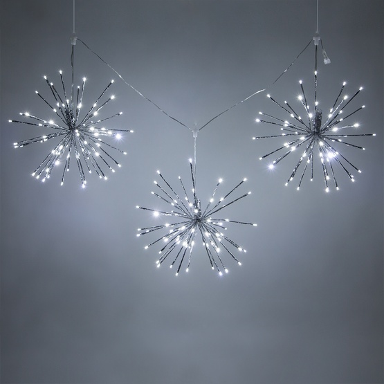 15" Silver Starburst Lighted Branches, Cool White LED Twinkle Lights, 3 pc