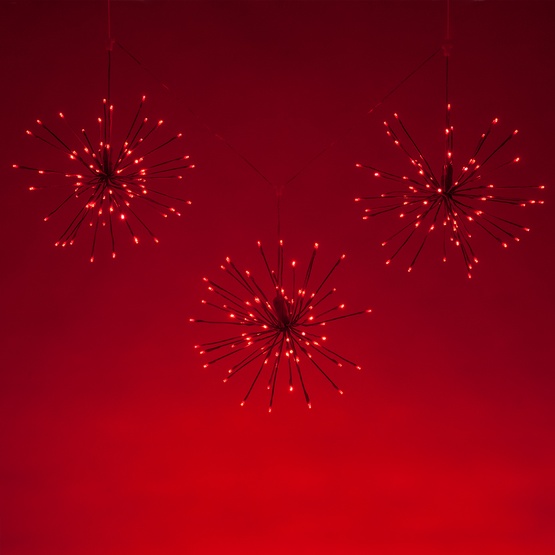 15" Red Starburst Lighted Branches, Red LED Twinkle Lights, 3 pc