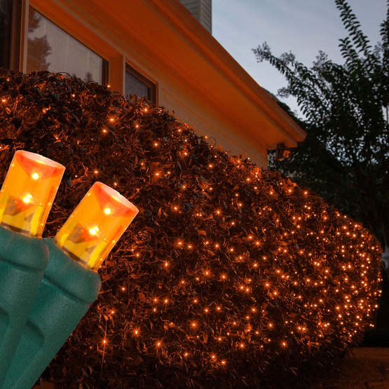 5mm 4' x 6' LED Net Lights - 100 Amber Lamps - Green Wire