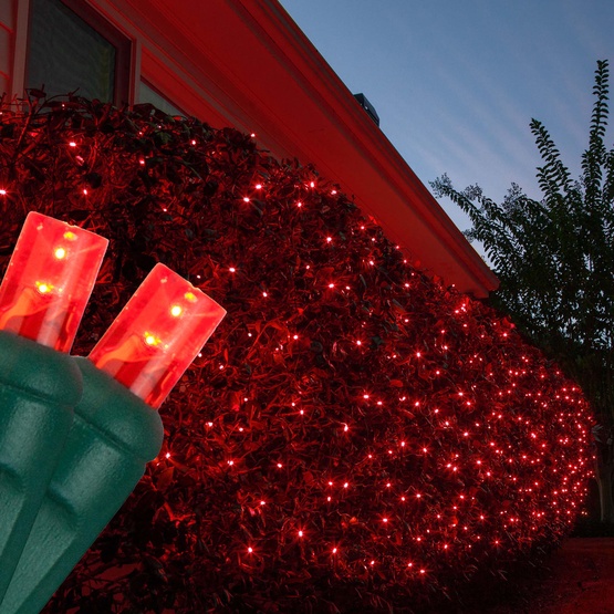 5MM 4'x6' Red LED Net Lights, Green Wire