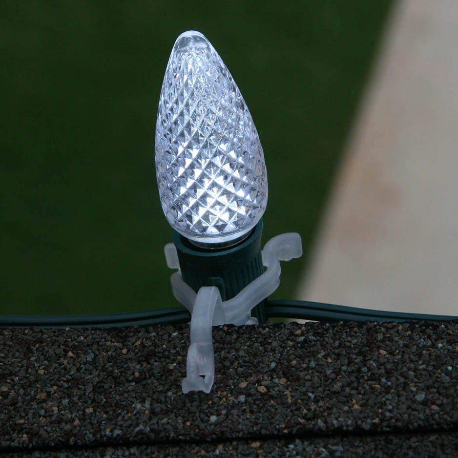 C9 Christmas lights hang from shingles using the all in one plus light clip