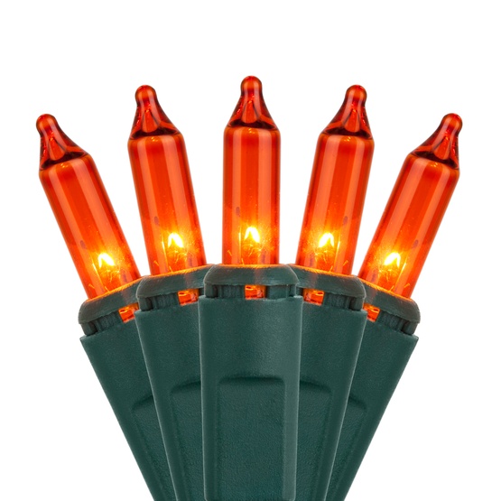 100 Amber / Orange Lights, 2.5" Spacing, Green Wire