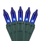 100 Blue Christmas Tree Mini Lights, 6" Spacing, Green Wire