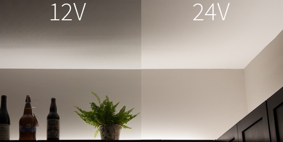 Pure White Strip Light 12V vs. 24V brightness comparison