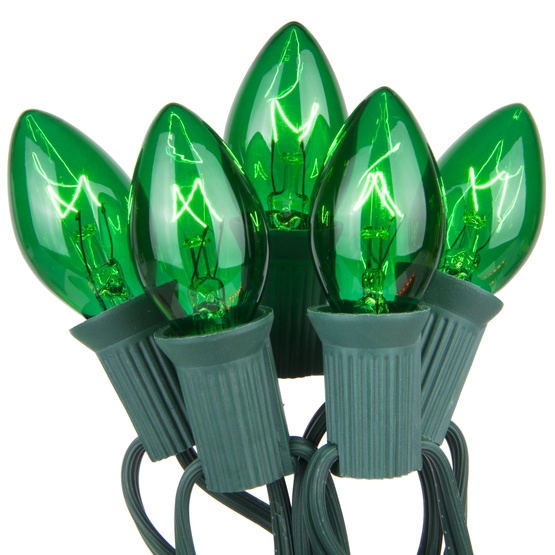 25 C7 Transparent Green Christmas Lights
