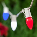 C7 Red, White and Blue Smooth OptiCore LED Patio Lights, White Wire