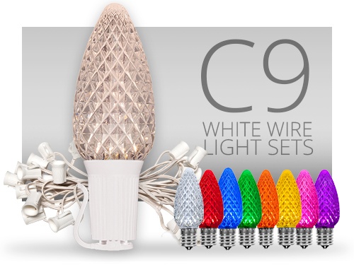 C9 Commercial Light String White Wire Christmas Light Sets