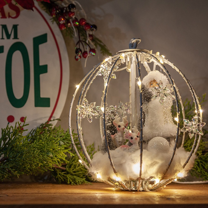 Christmas Mantel Decoration - DIY snowglobe with santa and reindeer made using a light ball!