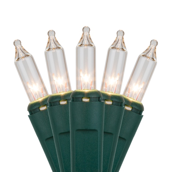 50 Clear Christmas Tree Mini Lights, 6" Spacing, Green Wire
