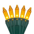 50 Gold Christmas Tree Mini Lights, 4" Spacing, Green Wire
