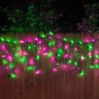 150 Mini Purple, Green Halloween Icicle Light Set, Black Wire
