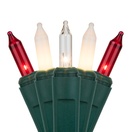 50 Red, Clear, White Frost Christmas Tree Mini Lights, 6" Spacing, Green Wire