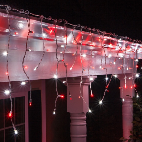 70 5mm red, cool white LED icicle lights