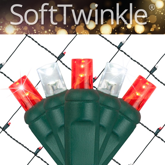 5mm 4' x 6' Red, Cool White SoftTwinkle LED Net Lights, Green Wire