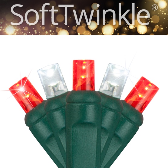 50 5mm Cool White, Red SoftTwinkle LED Christmas Lights, 4" Spacing