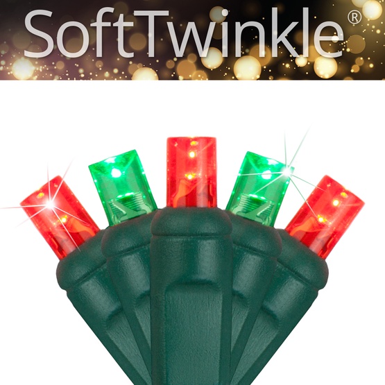 50 5mm Green, Red SoftTwinkle LED Christmas Lights, 4" Spacing