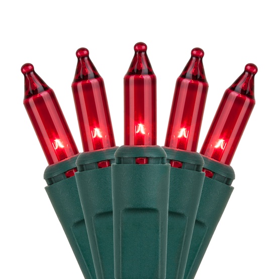 100 Red Christmas Tree Mini Lights, 2.5" Spacing, Green Wire