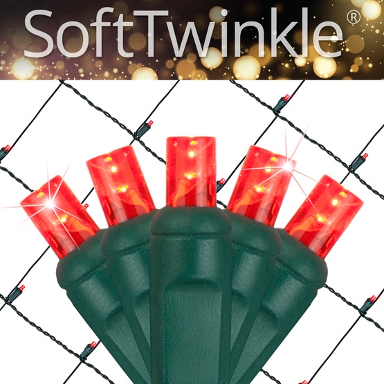 5mm 4' x 6' Red SoftTwinkle LED Net Lights, Green Wire