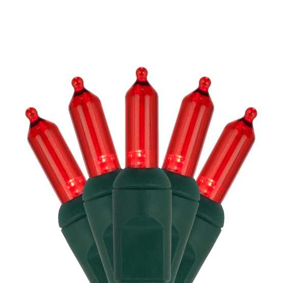 50 T5 Red LED Christmas Tree Lights, 6" Spacing