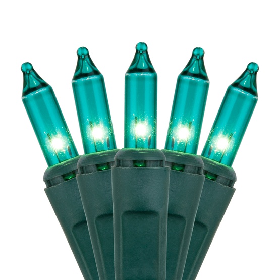100 Teal Christmas Tree Mini Lights, 6" Spacing, Green Wire