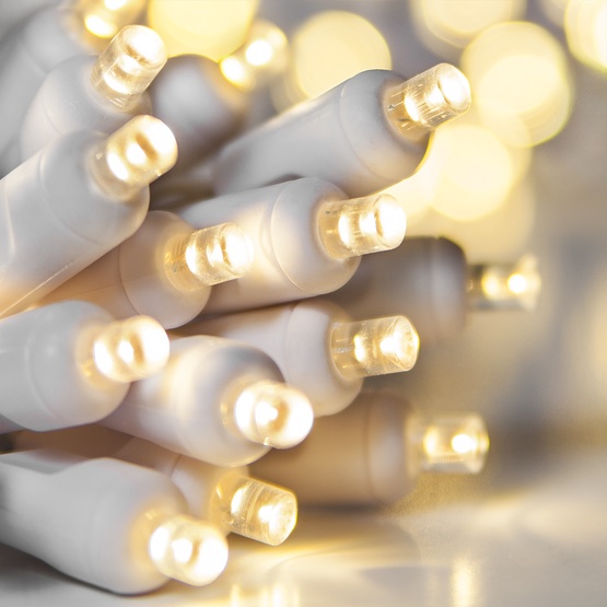 20 Warm White Battery Operated 5mm LED Christmas Lights, White Wire