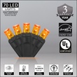 70 5mm Amber LED Halloween Lights, 4" Spacing, Black Wire