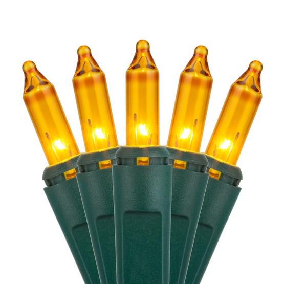 100 Yellow Christmas Tree Mini Lights, 2.5" Spacing, Green Wire